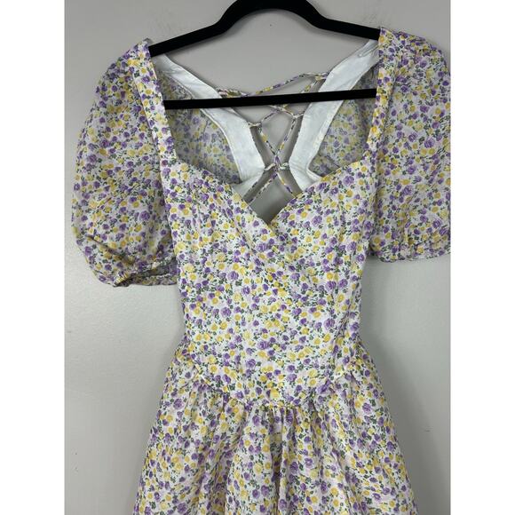 Bardot Revolve Marlie Sweetheart Neck Puff Sleeve Floral Mini Dress Medium - Picture 9 of 13